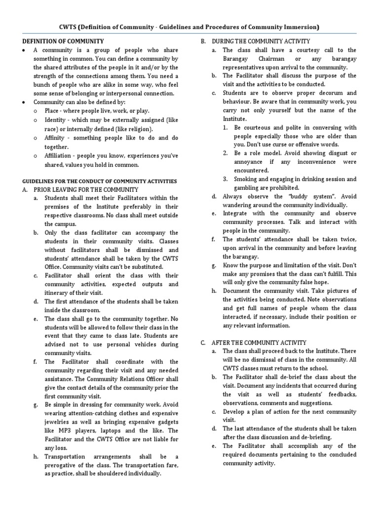 Community Immersion Guidelines and Process | PDF | Needs Assessment ...