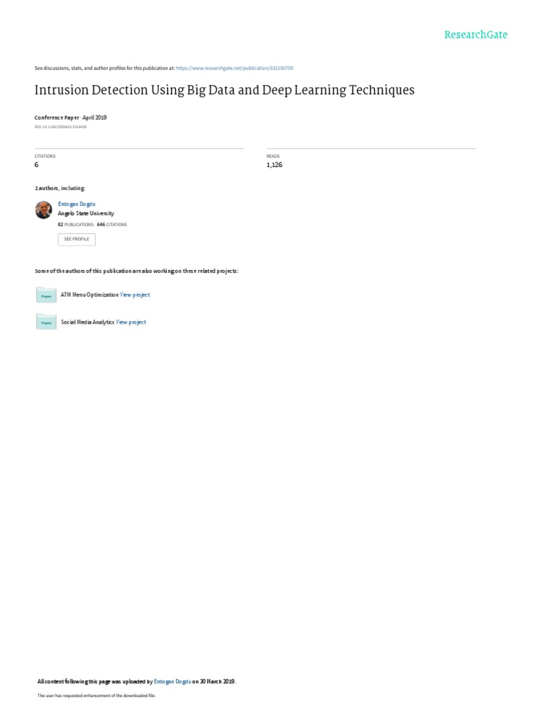 Intrusion Detection Using Big Data and Deep Learning Techniques | PDF ...
