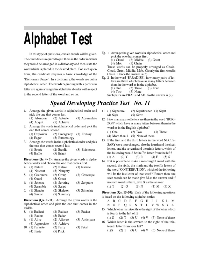 Alphabet Test Speed Developing Practice Test No. 11 Download Free