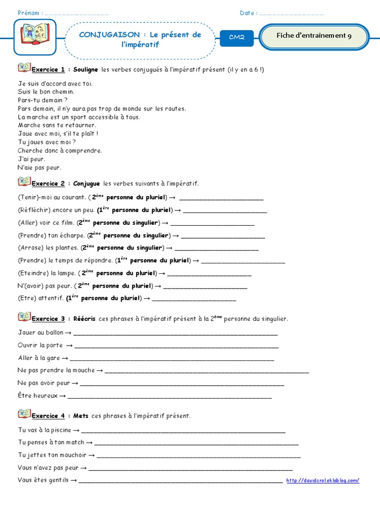 Exercice De Francais 6eme Conjugaison A Imprimer Fiche 9 Le Present de L Imperatif | PDF
