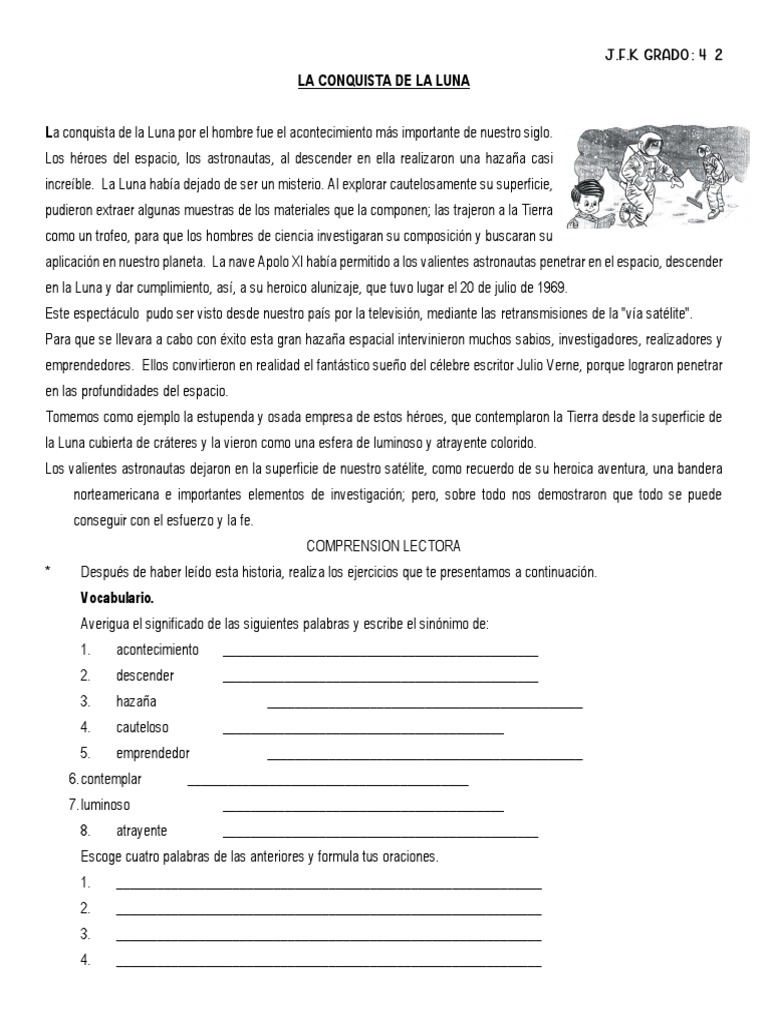 La conquista de la Luna: Comprensión lectora | PDF | Astronautas | Luna