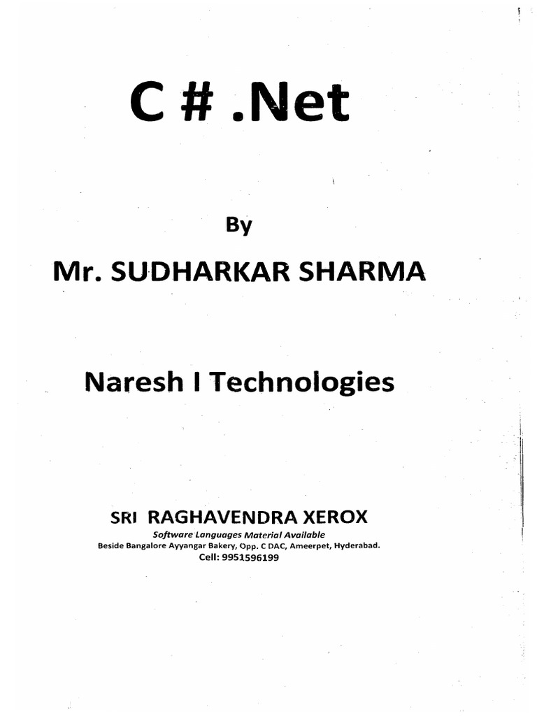 Sudharkar Sharma (C#.net Notes) PDF | PDF