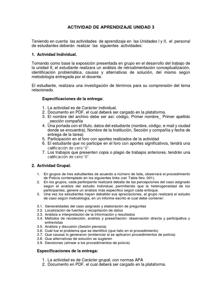 Actividades de Aprendizaje Unidad 3 | PDF | Cognición | Aprendizaje
