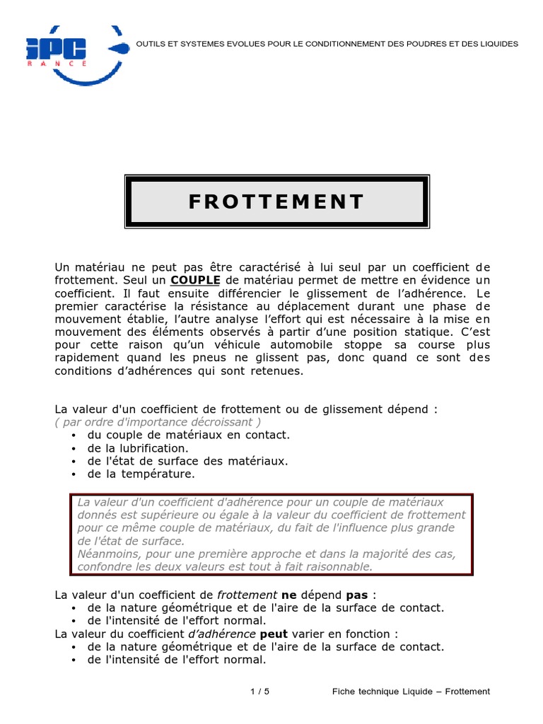 Coefficients de Frottement des Matériaux PDF Matériaux Génie du — free download
