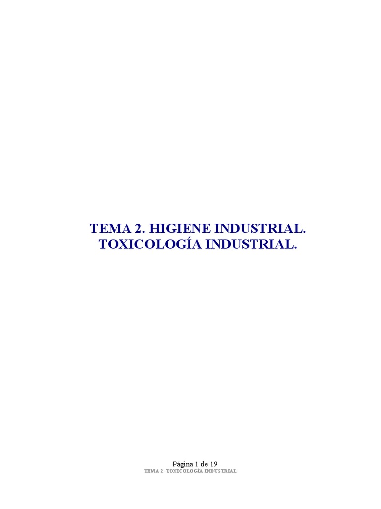Higiene Industrial. Toxicología Industrial. | PDF | Toxicología | Toxicidad