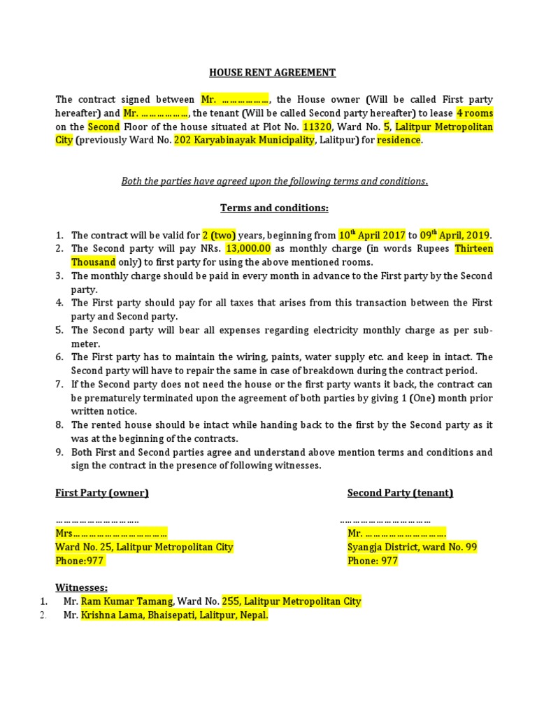 House Rent Agreement: Both The Parties Have Agreed Upon The 