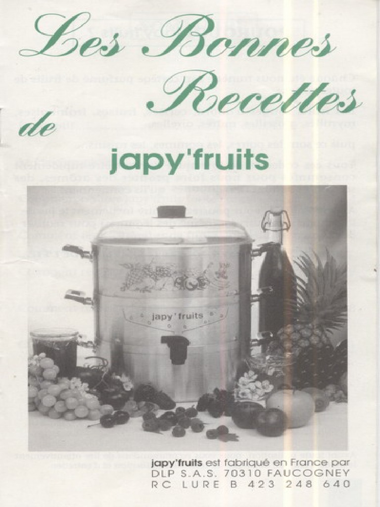 Extracteur De Jus Japy Fruits Mode D Emploi