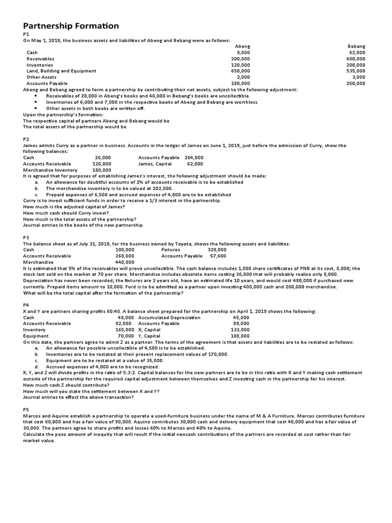 Partnership Formation and Capital Adjustments | PDF | Balance Sheet ...
