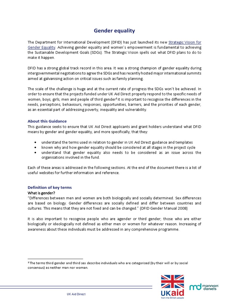 Strategic Vision For Gender Equality | PDF | Department For ...