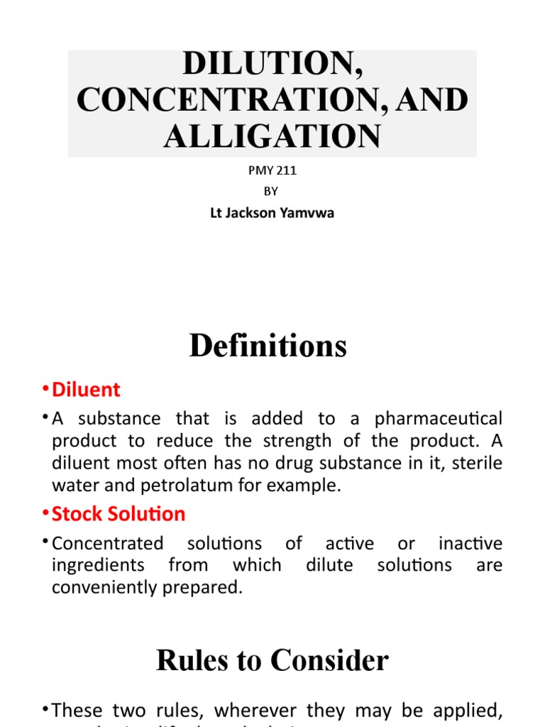 Lecture 4 Dilution, Concentration, and Alligation PDF Mass