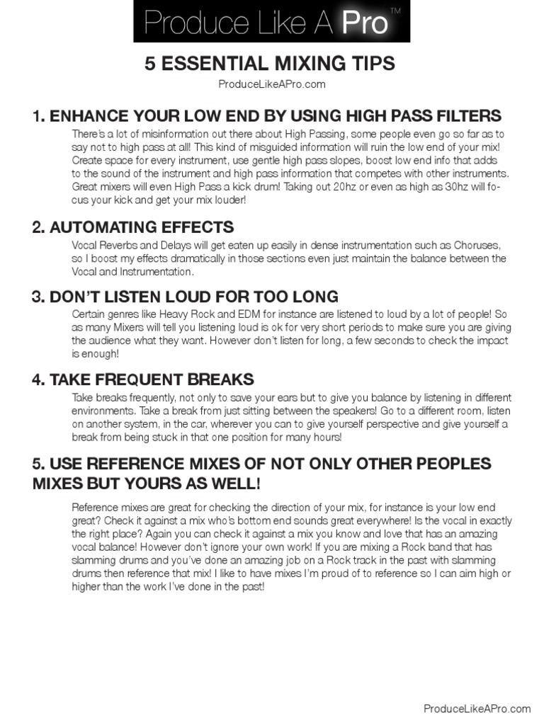 5 Essential Mixing Tips for Better Sound | PDF | Albums | Sound Recording