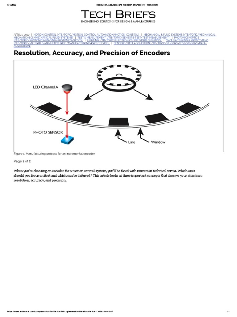 Resolution, Accuracy, and Precision of Encoders Tech Briefs PDF