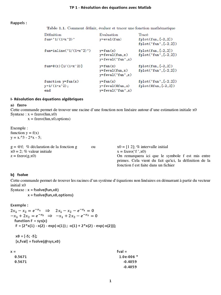 Résolution EDO avec Matlab | PDF | Équations | Objets mathématiques