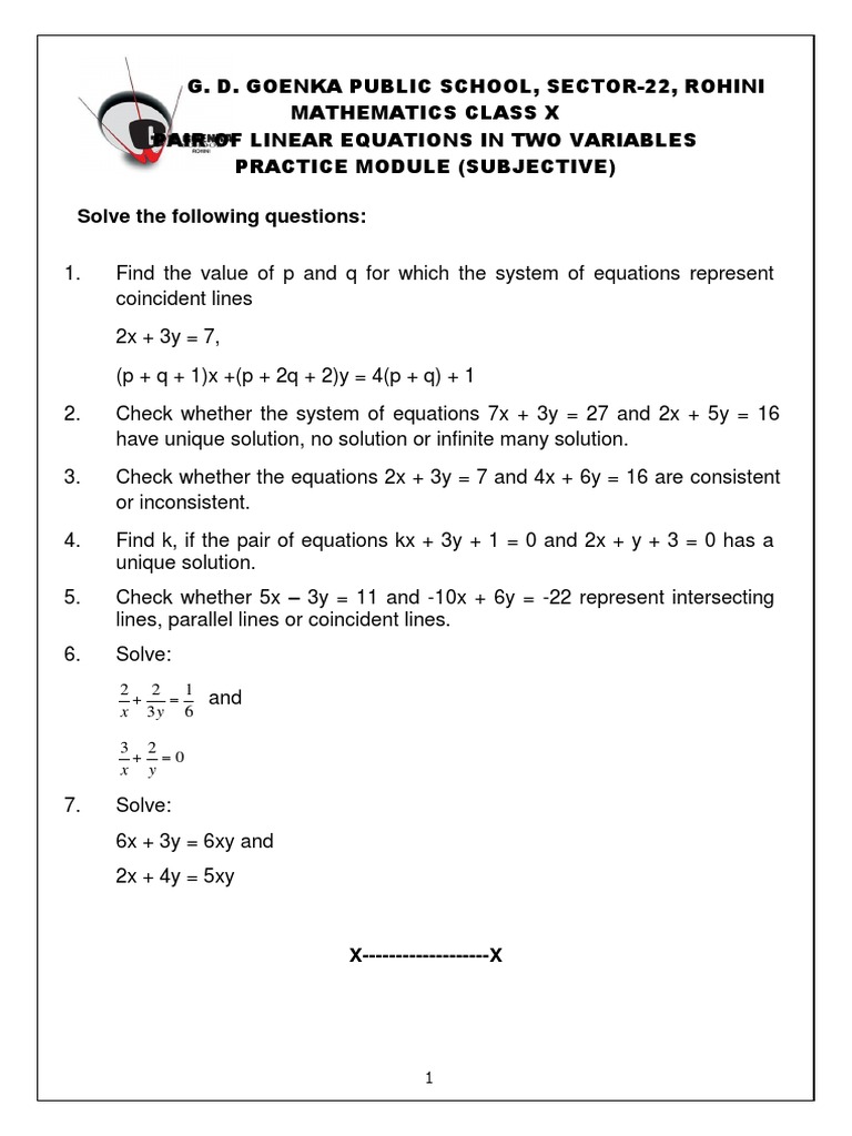 Linear Equations Practice Module PDF PDF