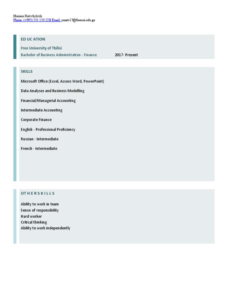 Finance Graduate Skills Profile | PDF