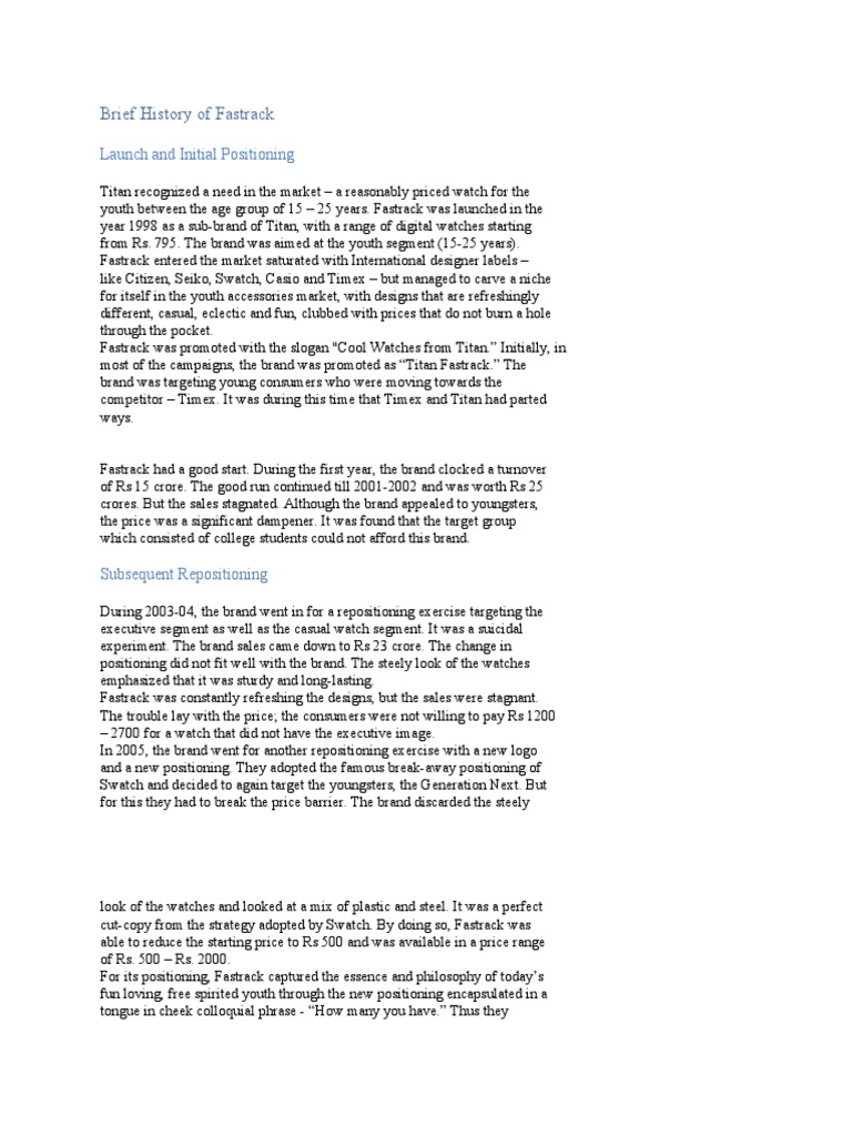 Brief History of Fastrack: Launch and Initial Positioning | PDF | Brand ...