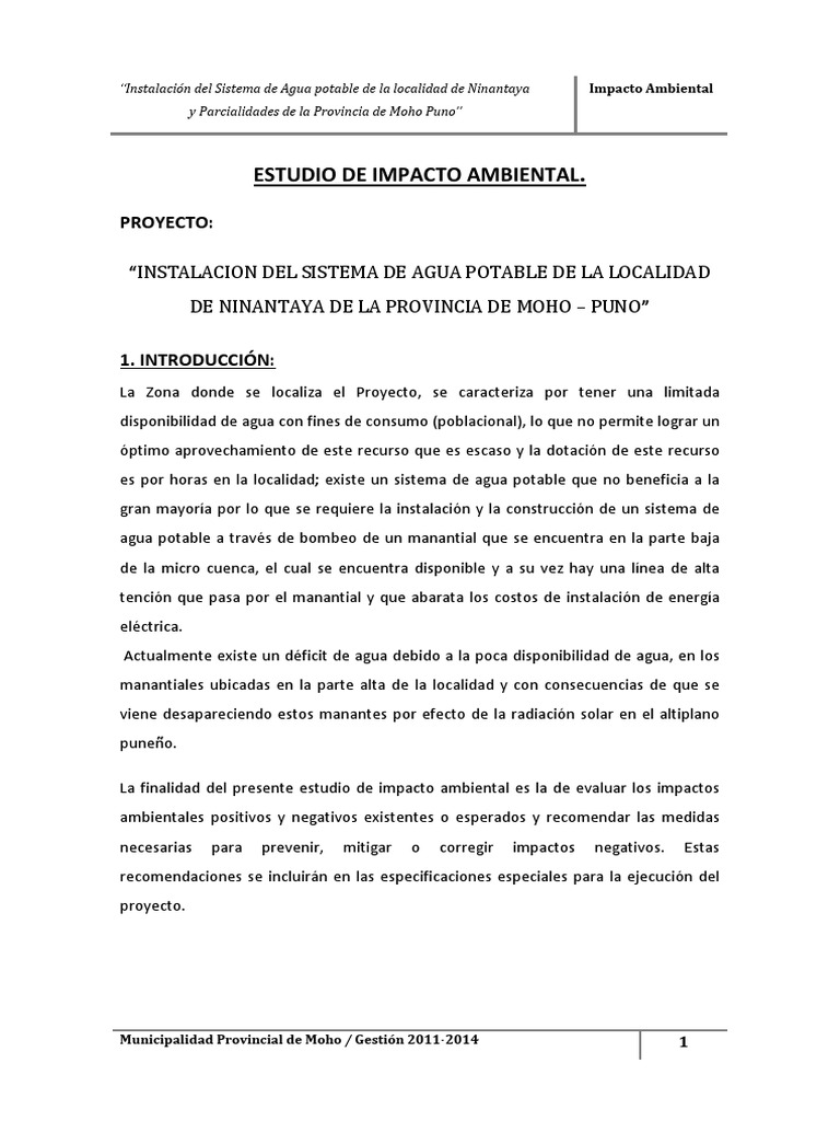 Sistema de Agua Potable en Ninantaya | PDF | Evaluación de impacto ...