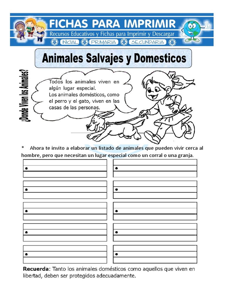 Ficha de Animales Salvajes y Domesticos para Primaria | PDF