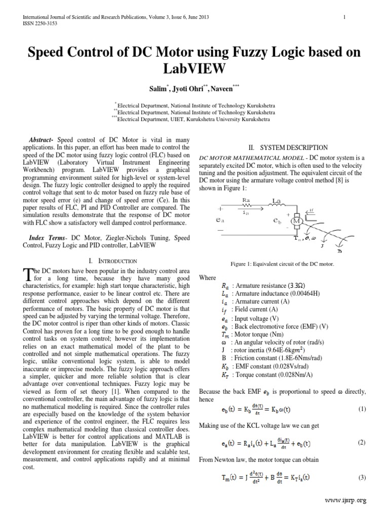 Speed Control of DC Motor using Fuzzy Logic based on LabVIEW PDF