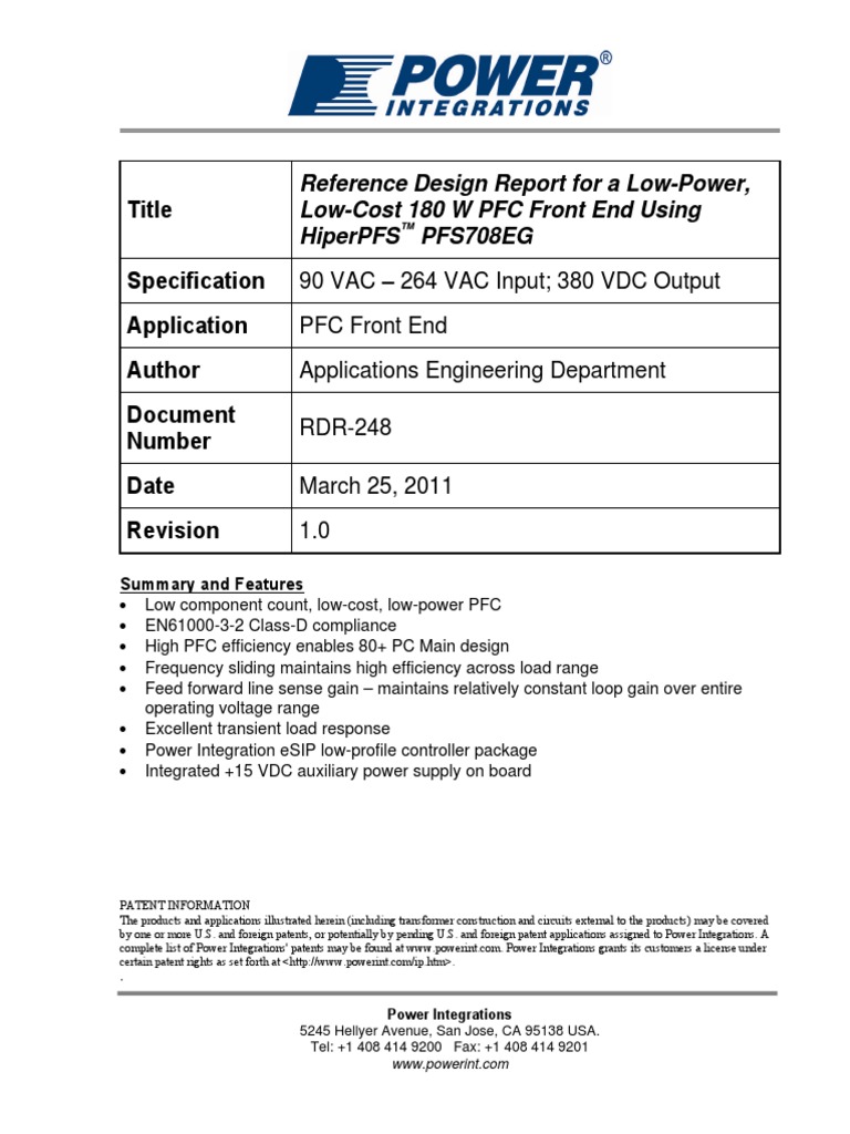 180 W Low-Power Low-Cost PFC Using PFS708EG PDF | PDF | Power Supply ...