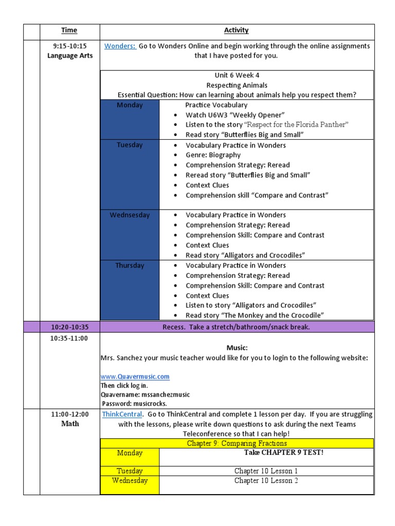 Weekly Lesson Plan 6-1-6-4 | PDF | Reading Comprehension | Behavior ...