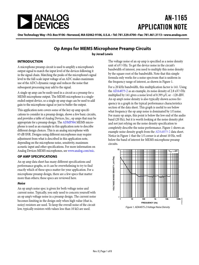 AN-1165 Application Note: Op Amps For MEMS Microphone Preamp Circuits ...