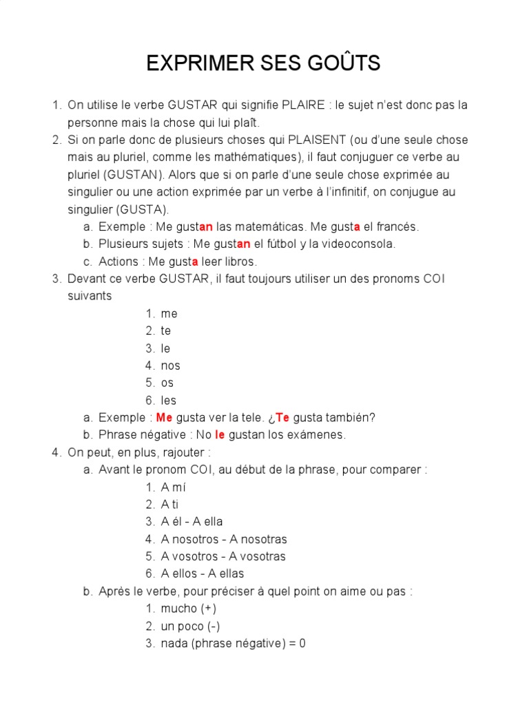 Les Tournures Affectives En Espagnol Le Verbe GUSTAR Et Les Tournures Affectives en Espagnol | PDF | Nombre  grammatical | Verbe