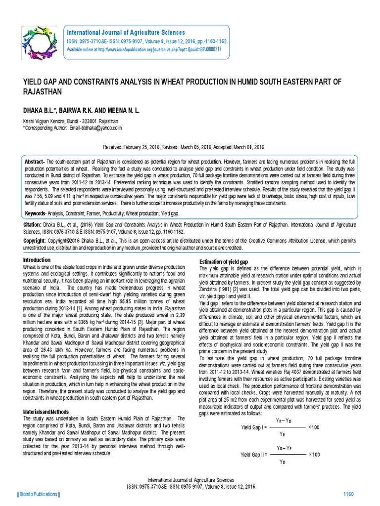IJAS - Yield Gap - Wheat PDF | PDF | International Standard Serial ...