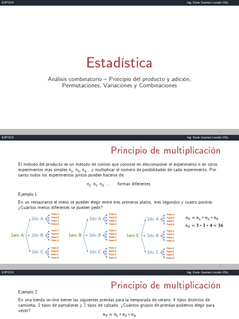 Combinatoria - Principio de La Suma y Multiplicación, Permutaciones ...