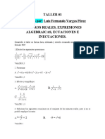 Taller 1. NUMEROS REALES, EXPRESIONES ALGEBRAICAS, ECUACIONES E INECUACIONES.