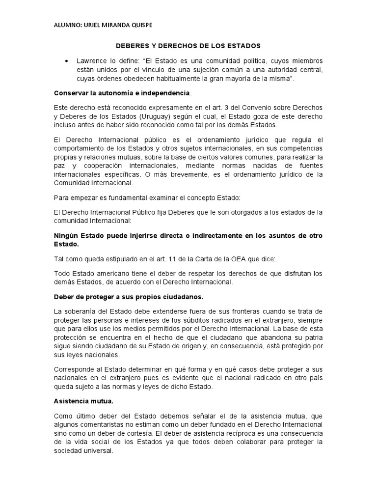 Deberes y Derechos de Los Estados | PDF | Ley internacional | Estado ...