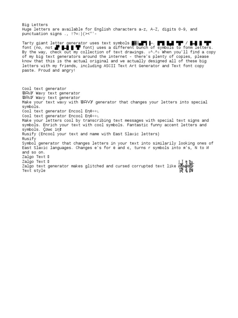 Big Letters and Text Generators | PDF | Home & Garden | Computers