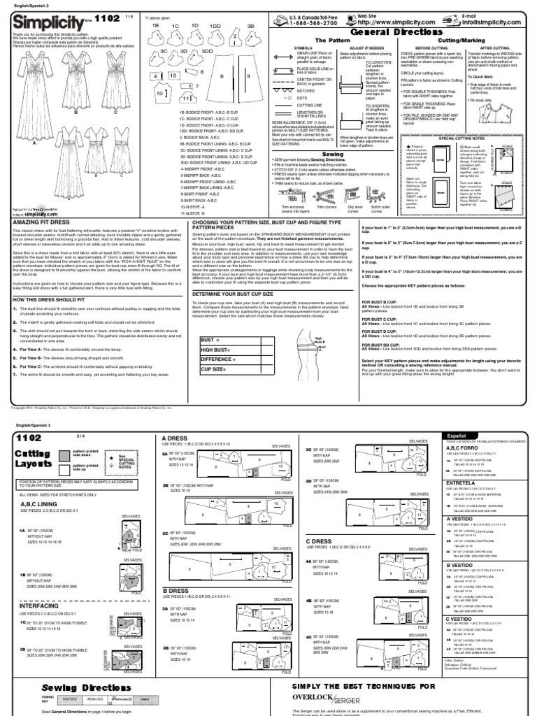 Simplicity 1102 Instructions | PDF | Seam (Sewing) | Human Body