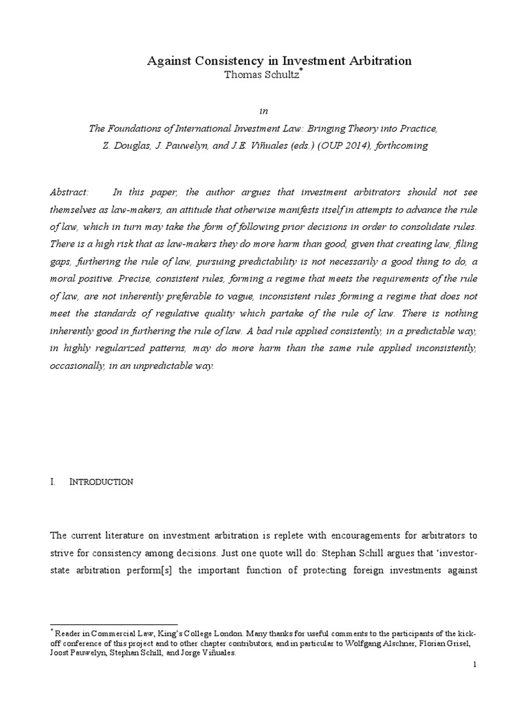 Investment Arbitration: The Case Against Consistency | PDF | Rule Of ...