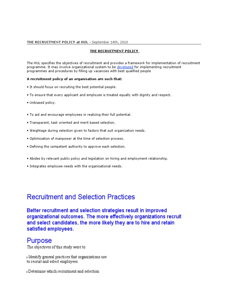 Recruitment and Selection Practices | PDF | Recruitment | Employee ...