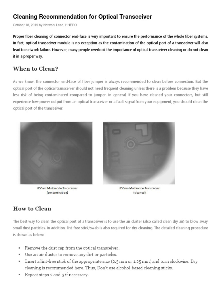 Optical Transceiver Cleaning Guide | PDF