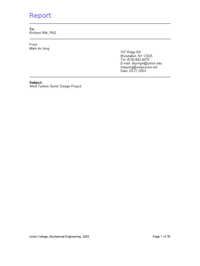 Central NY Wind Turbine Design Report | PDF | Wind Power | Wind Turbine