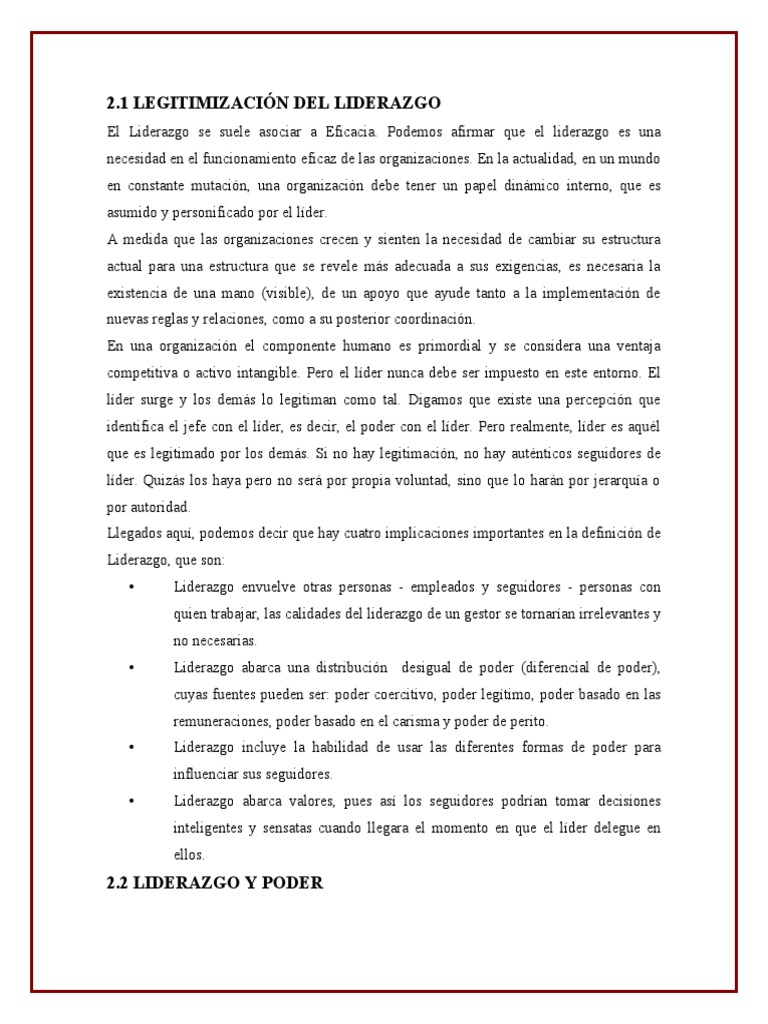 El papel del liderazgo legítimo y su relación con el poder en las ...