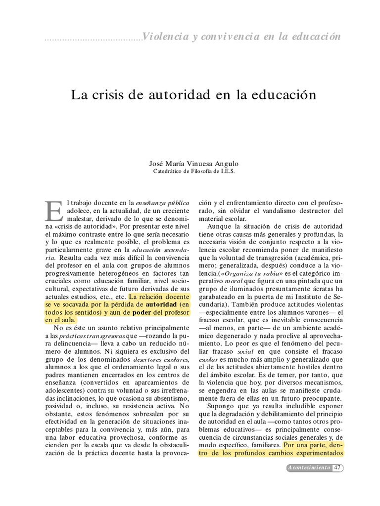 Crisis de autoridad en la educación | PDF | Legitimidad (política ...