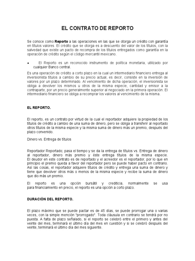 Contrato de Reporto: Definición y Función | PDF | Dinero | Crédito