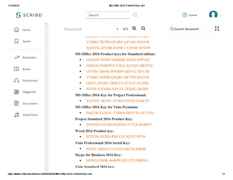 MS Office 2016 Product Keys List PDF Software Computing And