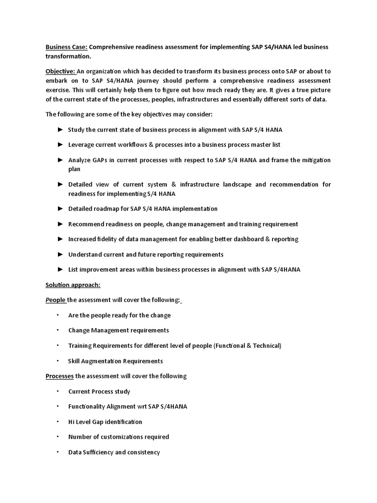 SAP S/4HANA Readiness Assessment Guide | PDF | Sap Se | Implementation