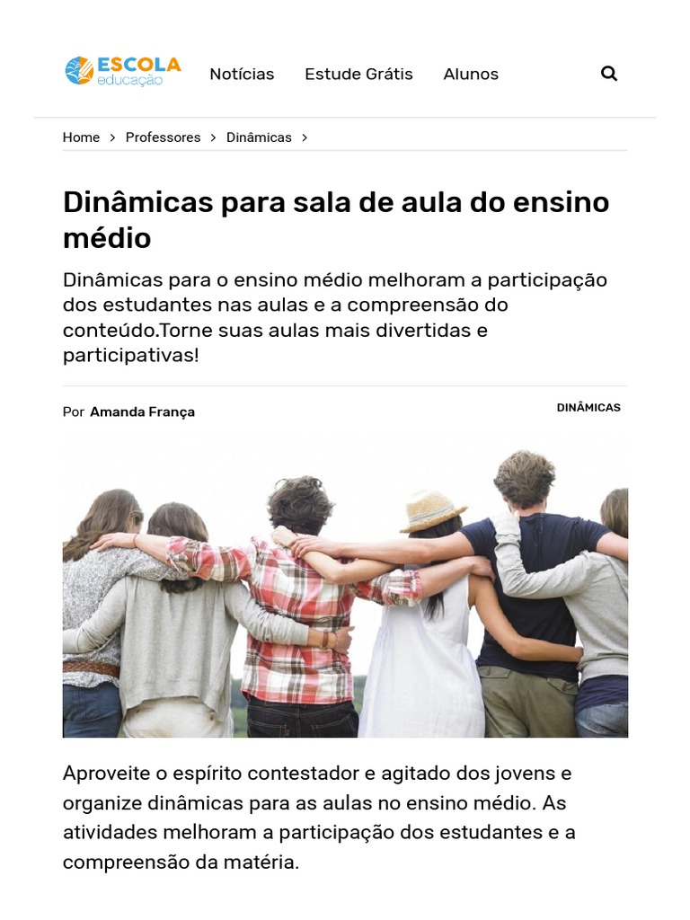 Dinâmicas para Sala de Aula Do Ensino Médio - Escola Educação PDF | PDF ...