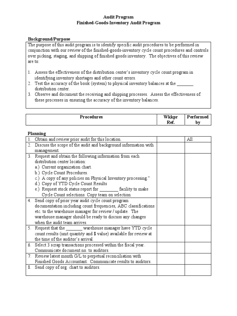 Finished Goods Inventory Audit Program | PDF | Audit | Inventory