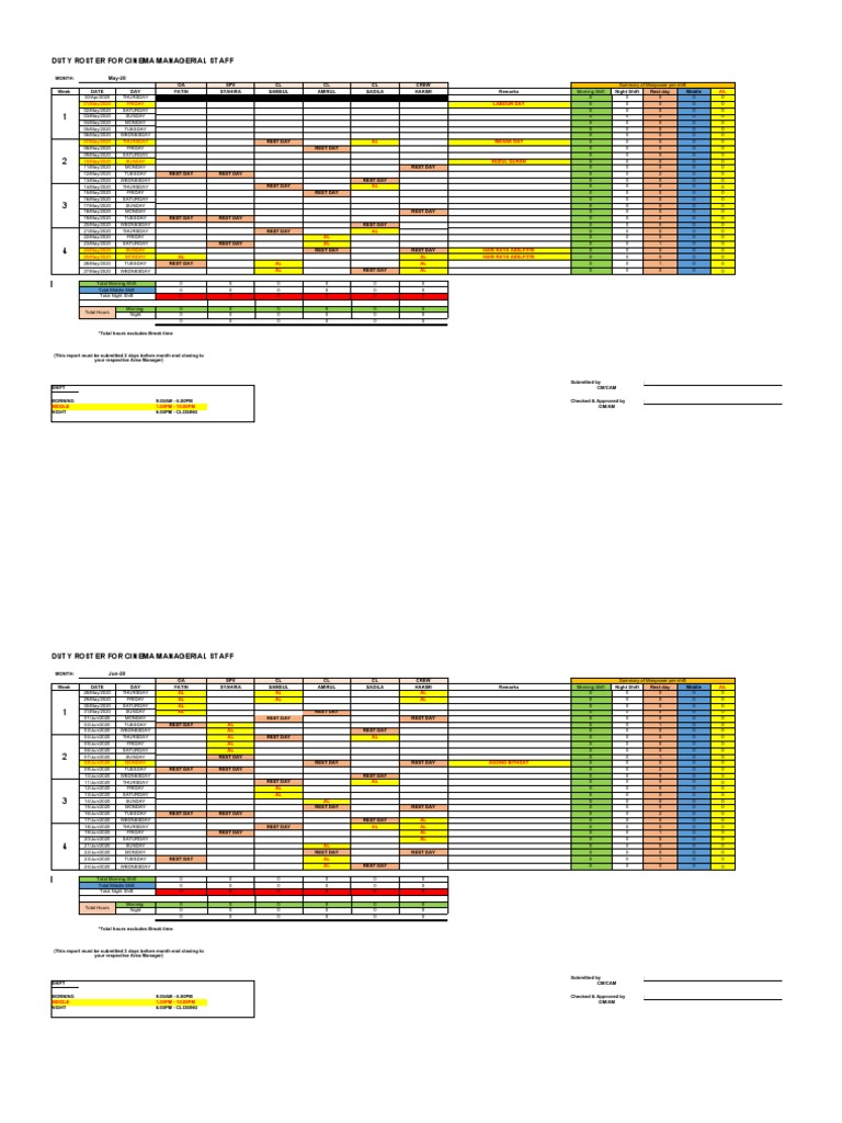 Cinema Manager Duty Roster May-Jul 2020 | PDF | Sports | Leisure