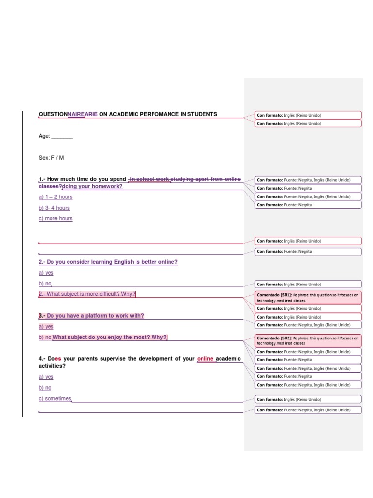 Questionnaire For Academic Purposes | PDF | Enseñando y aprendiendo ...