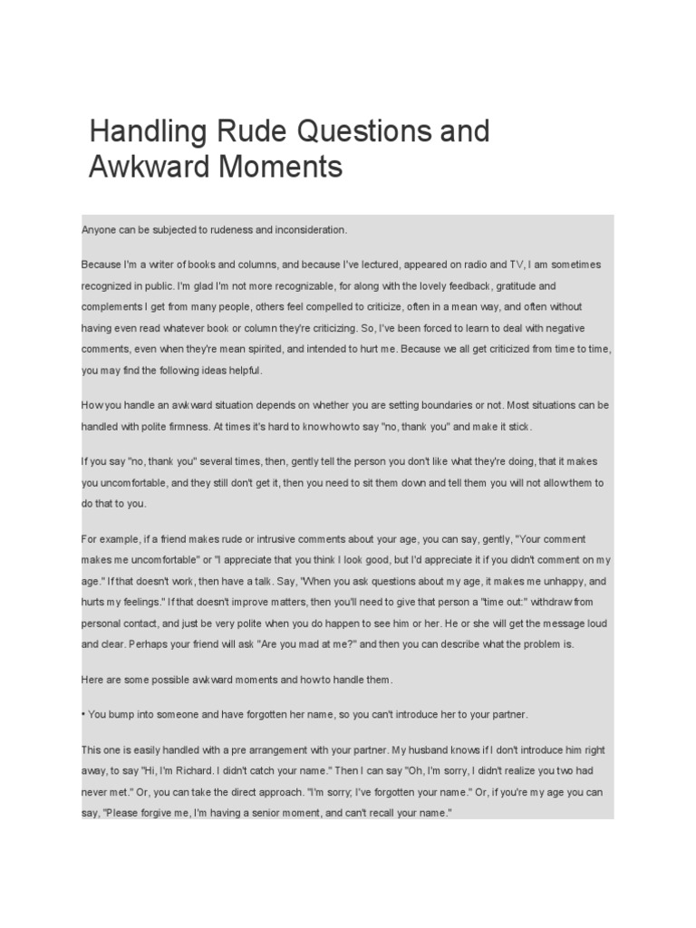 Handling Rude Questions and Awkward Moments | PDF