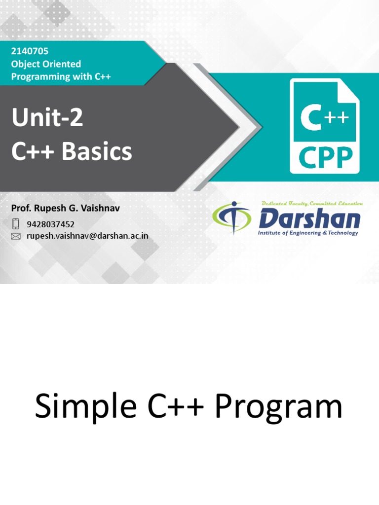 Unit-2 C++ Basics: 2140705 Object Oriented Programming With C++ | PDF ...
