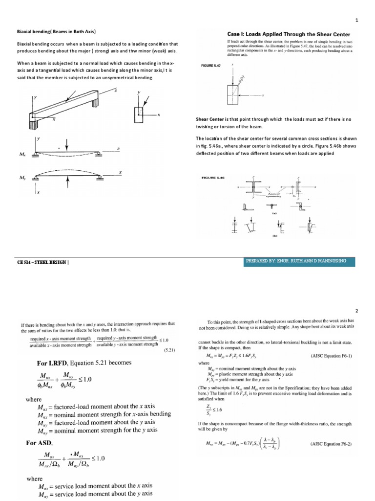 Biaxial Bending (Beams in Both Axis) : Ce 514 - Steel Design | PDF ...