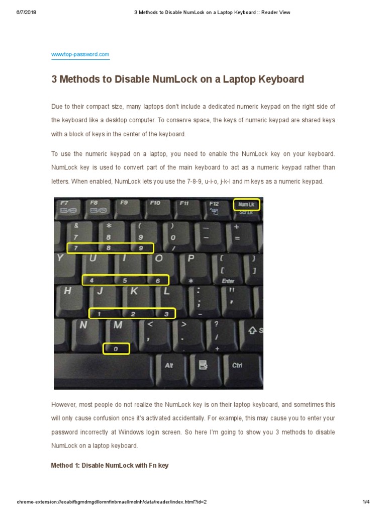 3 Methods To Disable NumLock On A Laptop Keyboard Reader View PDF Computer Keyboard
